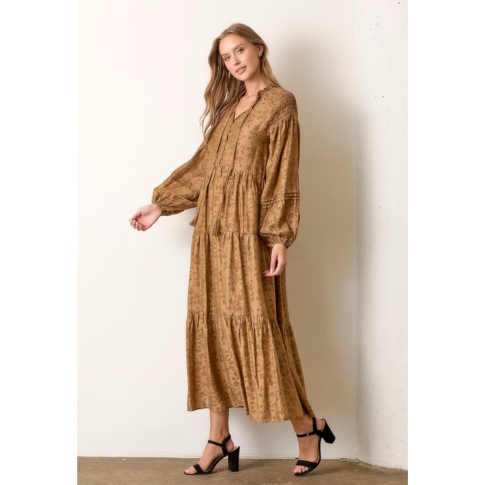 Elegant Brown Long Sleeve Dress - Picture 3 of 4